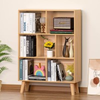 Leyaoyao Wooden 7 Cube Book Shelf Natural 3 Tier Bookshelf With Legs Modern Open Storage Organizer Boho Bookcase Display Cabin