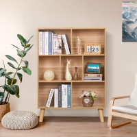 Leyaoyao Wooden 7 Cube Book Shelf Natural 3 Tier Bookshelf With Legs Modern Open Storage Organizer Boho Bookcase Display Cabin