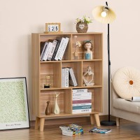 Leyaoyao Wooden 7 Cube Book Shelf Natural 3 Tier Bookshelf With Legs Modern Open Storage Organizer Boho Bookcase Display Cabin