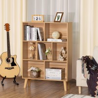 Leyaoyao Wooden 7 Cube Book Shelf Natural 3 Tier Bookshelf With Legs Modern Open Storage Organizer Boho Bookcase Display Cabin