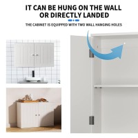 AUTOFU Wall Cabinet for Kitchen Bathroom, Storage Cabinet Unit with Double Doors, Wall Mounted Storage Cupboard Shelf, Freestanding/Hanging Storage Unit Wooden White Waterproof