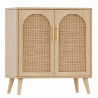 Rovaurx Rattan Storage Cabinet With Doors, Accent Bathroom Floor Cabinet, Modern Sideboard Buffet Cabinet For Living Room, Entryway, Dining Room And Kitchen, Natural Bmgz108M