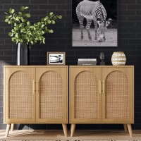 Rovaurx Rattan Storage Cabinet With Doors, Accent Bathroom Floor Cabinet, Modern Sideboard Buffet Cabinet For Living Room, Entryway, Dining Room And Kitchen, Natural Bmgz108M