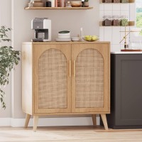 Rovaurx Rattan Storage Cabinet With Doors, Accent Bathroom Floor Cabinet, Modern Sideboard Buffet Cabinet For Living Room, Entryway, Dining Room And Kitchen, Natural Bmgz108M