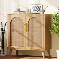 Rovaurx Rattan Storage Cabinet With Doors, Accent Bathroom Floor Cabinet, Modern Sideboard Buffet Cabinet For Living Room, Entryway, Dining Room And Kitchen, Natural Bmgz108M