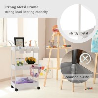 Danpinera Slim Storage Cart 3 Tier Slim Laundry Cart With Wheels Bathroom Cart Organizer With Hanging Cups Hooks Dividers Handl