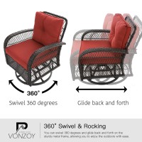 Vonzoy 3 Pieces Patio Furniture Set Outdoor Swivel Glider Rocker Wicker Patio Bistro Set With Rocking Chair Thickened Cushion