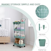 Danpinera Slim Storage Cart On Wheels 4 Tier Narrow Laundry Cart With Hooks Hanging Cups Dividers Mobile Rolling Lash Cart With