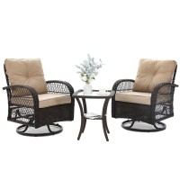 Vonzoy 3 Pieces Patio Furniture Set Outdoor Swivel Glider Rocker Wicker Patio Bistro Set With Rocking Chair Thickened Cushion