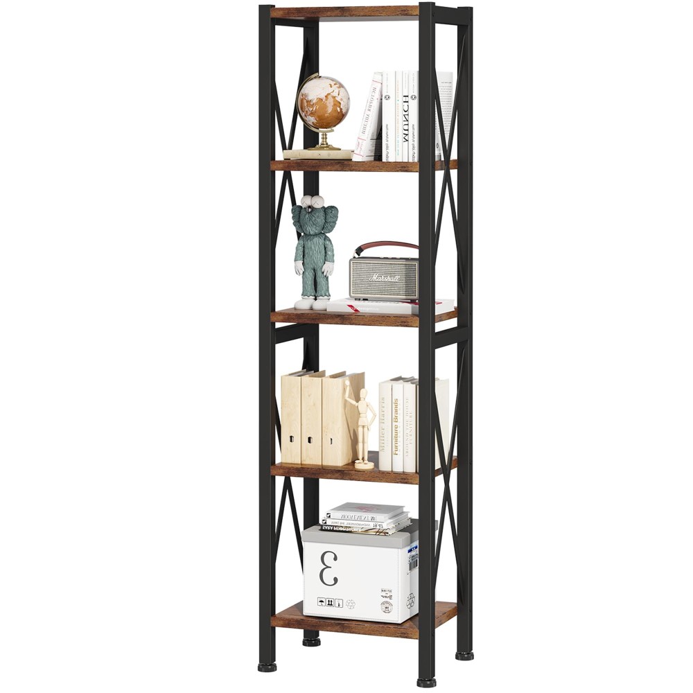 Homeiju 5Tier Narrow Bookshelf Ladder Bookshelf Tall Bookshelf For Bedroom With Open Shelves Office Bookshelf Industrial St