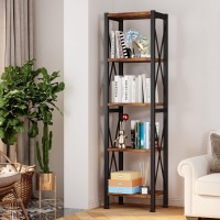 Homeiju 5Tier Narrow Bookshelf Ladder Bookshelf Tall Bookshelf For Bedroom With Open Shelves Office Bookshelf Industrial St