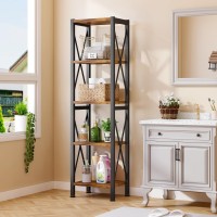 Homeiju 5Tier Narrow Bookshelf Ladder Bookshelf Tall Bookshelf For Bedroom With Open Shelves Office Bookshelf Industrial St