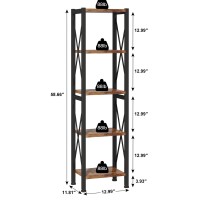 Homeiju 5Tier Narrow Bookshelf Ladder Bookshelf Tall Bookshelf For Bedroom With Open Shelves Office Bookshelf Industrial St