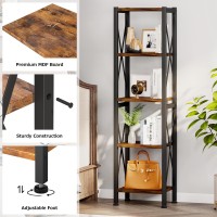 Homeiju 5Tier Narrow Bookshelf Ladder Bookshelf Tall Bookshelf For Bedroom With Open Shelves Office Bookshelf Industrial St