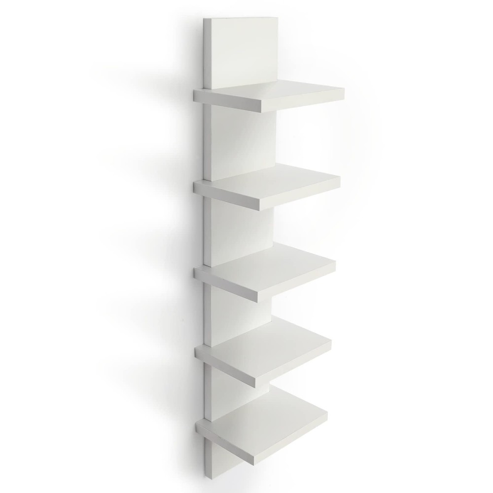 Bloddream 5 Tier Wall Shelves White Vertical Column Shelf Floating Storage Home Decor Organizer Tall Tower Design Utility Shelv