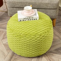 Fur Ottoman Stool Unstuffed ,Footstool Cover, Floor Pouf, Foot Rest,20X20X12 Inches Round Poof Seat, Floor Bean Bag Chair,Foldable Floor Chair Storage For Living Room, Bedroom (Green Pouf Cover)