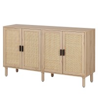 Finnhomy 4 Door Sideboard Buffet Cabinet Kitchen Storage Cabinet With Rattan Decorated Doors Cupboard Console Table Boho Acce