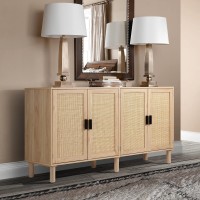 Finnhomy 4 Door Sideboard Buffet Cabinet Kitchen Storage Cabinet With Rattan Decorated Doors Cupboard Console Table Boho Acce