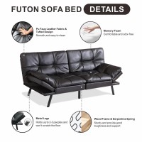 Qaiioo Futon Couch Modern Convertible Memory Foam, Faux Leather Loveseat Folding Sleeper Sofa Bed, Apartment, Dorm, Bonus Room, 71