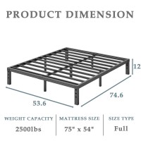 Fschos Bedframefull 12 Inch Metal Platform Fullsizebedframe No Box Spring Needed Heavy Duty Full Size Bed Frame Easy Asse