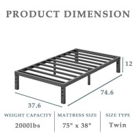 Fschos Bedframetwin 12 Inch Metal Platform Twinsizebedframe No Box Spring Needed Heavy Duty Twin Size Bed Frame Easy Asse