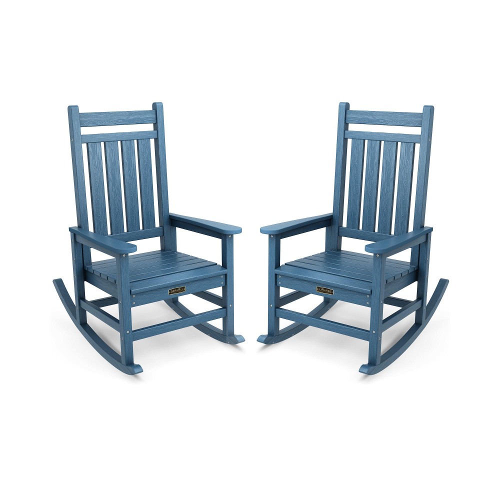 Serwall Hdpe Rocking Chair Set Of 2 Outdoord Rocking Chairs For Adult All Weather Porch Rockers For Lawn Garden Navy