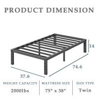 Fschos Heavy Duty Twin Size Metal Bed Frame Black 14 Inch No Box Spring Needed Easy Assembly Stable Structure 2000 Lb Weig