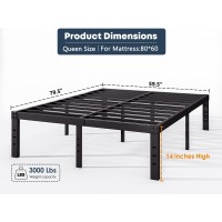 Fschos Bed-Frame-Queen, 14 Inch Metal Platform Bed-Frame No Box Spring Needed, Heavy Duty, Easy Assembly, Noise Free, Black