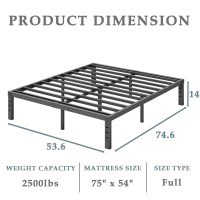 Fschos Bedframefull 14 Inch Metal Platform Fullsizebedframe No Box Spring Needed Heavy Duty Full Size Bed Frame Easy Asse