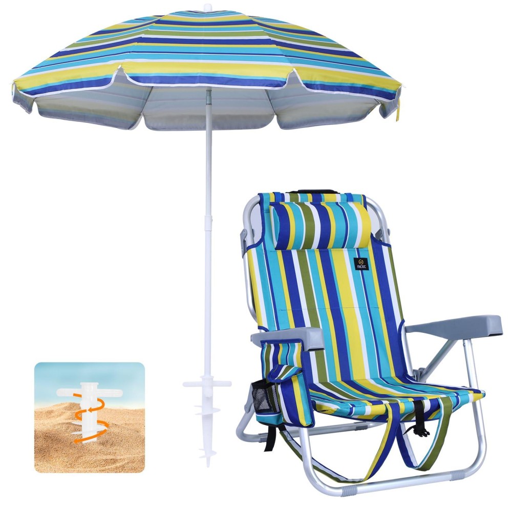 Nice C Chair Beach, Beach Chair With Umbrella, Backpack Beach Chair, Beach Chairs For Adults 2 Pack, Sand Chair, Cooler, High Back, Cup Holder & Heavy Duty (Set Of 1)