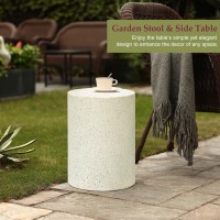 Luxenhome Outdoor Side Table 18 Inch Cement Outdoor End Tables For Patio Garden Accent Table Modern Small Round Side Table Fo