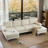 Vingli 110 Modern U Shaped Sectional Couch With 51D Double Chaise For Living Room Beige Deep Seat Sectional Sofa Sets With