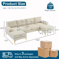 Vingli 110 Modern U Shaped Sectional Couch With 51D Double Chaise For Living Room Beige Deep Seat Sectional Sofa Sets With