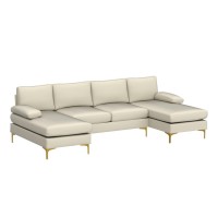 Vingli 110 Modern U Shaped Sectional Couch With 51D Double Chaise For Living Room Beige Deep Seat Sectional Sofa Sets With