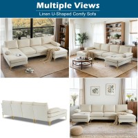 Vingli 110 Modern U Shaped Sectional Couch With 51D Double Chaise For Living Room Beige Deep Seat Sectional Sofa Sets With