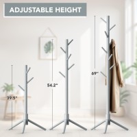 Hupmad Wooden Tree Coat Rack Stand Sturdy Freestanding Coat Rack With 8 Hooks 3 Adjustable Height For Child Adult Wood Coat Stan