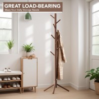 Hupmad Wooden Tree Coat Rack Stand Sturdy Freestanding Coat Rack With 8 Hooks 3 Adjustable Height For Child Adult Wood Coat Stan