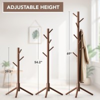 Hupmad Wooden Tree Coat Rack Stand Sturdy Freestanding Coat Rack With 8 Hooks 3 Adjustable Height For Child Adult Wood Coat Stan