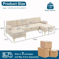 Vingli 110 Modern U Shaped Sectional Sofa Couch With 51 D Double Chaise For Living Room Large Tufted Button Couch Sets With