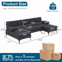 Vingli 110 Modern U Shaped Sectional Sofa Couch With 51 D Double Chaise For Living Room Large Tufted Button Couch Sets With