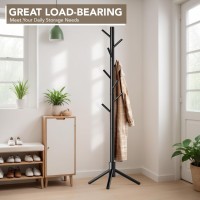 Hupmad Wooden Tree Coat Rack Stand Sturdy Freestanding Coat Rack With 8 Hooks 3 Adjustable Height For Child Adult Wood Coat Stan