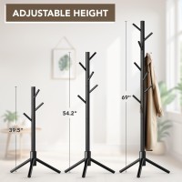 Hupmad Wooden Tree Coat Rack Stand Sturdy Freestanding Coat Rack With 8 Hooks 3 Adjustable Height For Child Adult Wood Coat Stan