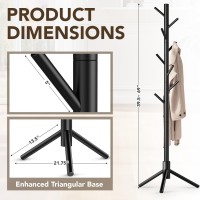 Hupmad Wooden Tree Coat Rack Stand Sturdy Freestanding Coat Rack With 8 Hooks 3 Adjustable Height For Child Adult Wood Coat Stan