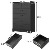 Hasuit Black 6 Drawer Dresser Wooden Storage Chest Of 6 Drawers Vertical Large Capacity Clothing Storage Organizer Tall Dress