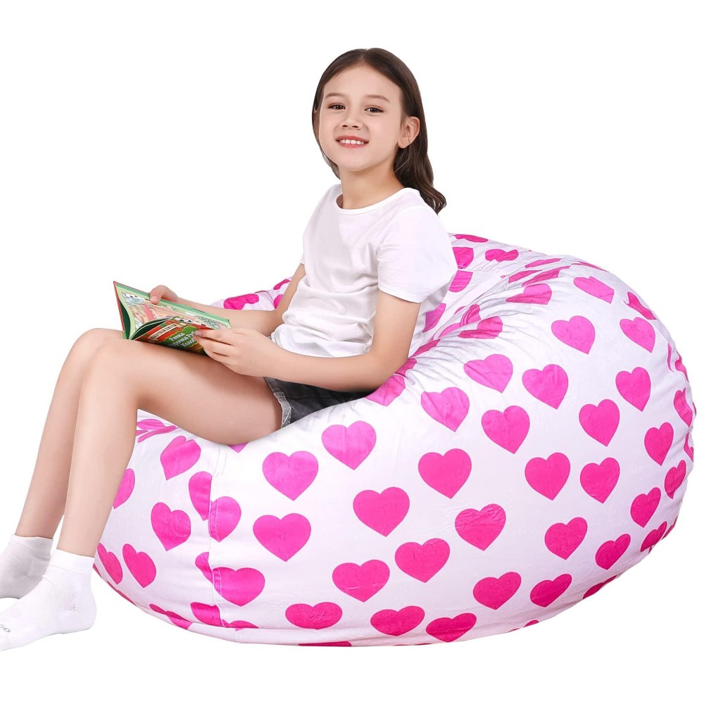 Lukeight Stuffed Animal Storage Bean Bag Chair Cover For Kids Zipper Beanbag Chair Cover For Organizing Toddler And Kids Rooms