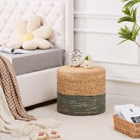 Wimarsbon Pouf Ottomans Natural Seagrass Foot Stool Hand Weaving Round Footrest Poof Pouffe Accent Chair With Wood Frame For