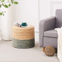 Wimarsbon Pouf Ottomans Natural Seagrass Foot Stool Hand Weaving Round Footrest Poof Pouffe Accent Chair With Wood Frame For