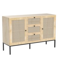 Ikifly Rattan Sideboard Buffet Cabinet, Boho Rattan Storage Cabinet With 3 Drawers And 2 Doors, Accent Console Table Cabinet For Living Room, Kitchen, Dining Room, Entryway - Natural