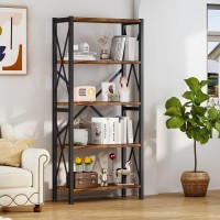 Homeiju 5Tier Bookshelf Wood Bookcase Book Shelf With Steel Frame Storage Rack With Open Shelves Rustic Standing Bookshelves