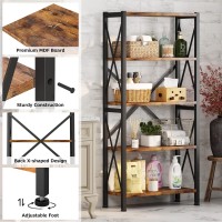 Homeiju 5Tier Bookshelf Wood Bookcase Book Shelf With Steel Frame Storage Rack With Open Shelves Rustic Standing Bookshelves